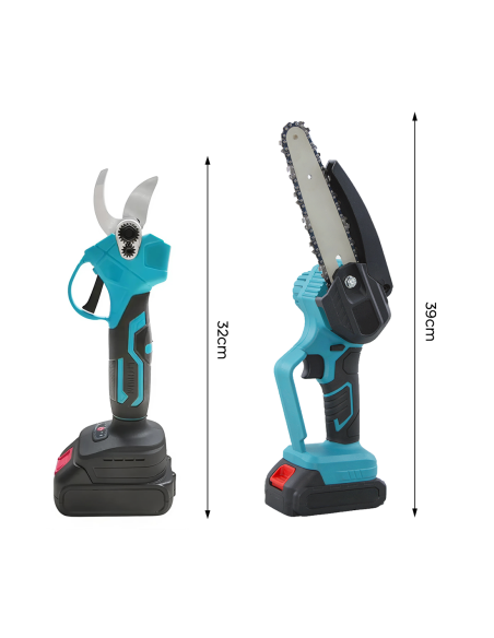 Kit 2pz Forbici Motosega Lama 6 Pollici Batteria 48V Taglio 25mm con Valigetta