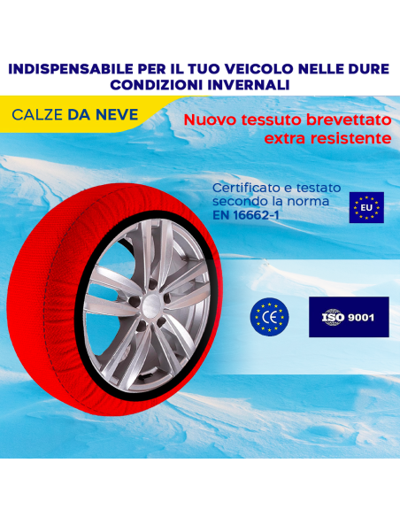 Set 2 Catene da Neve in Tessuto kit Calze Omologate EN 16662 Auto per Pneumatici