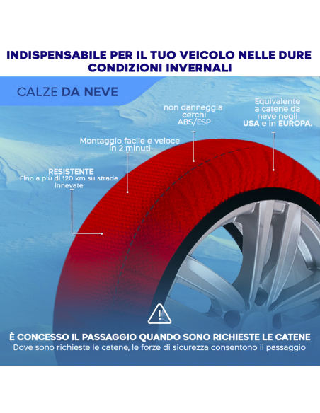Set 2 Catene da Neve in Tessuto kit Calze Omologate EN 16662 Auto per Pneumatici