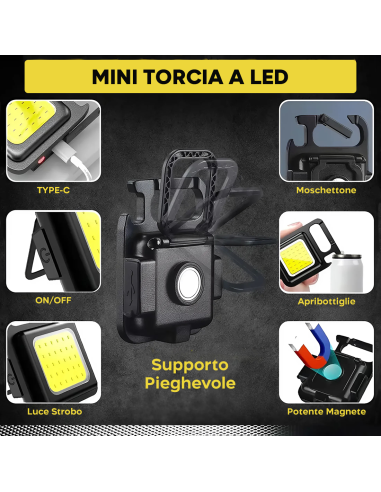 Mini Torcia LED Portachiavi Portatile...