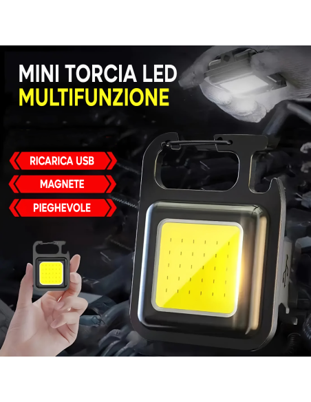 Mini Torcia LED Portachiavi Portatile Multifunzione con Magnete e Apribottiglie