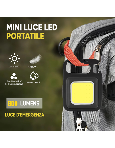 Mini Torcia LED Portachiavi Portatile Multifunzione con Magnete e Apribottiglie