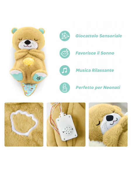 Peluche Lontra Respiro con Musica e Luci Rilassante per Dormire Bambini Neonati