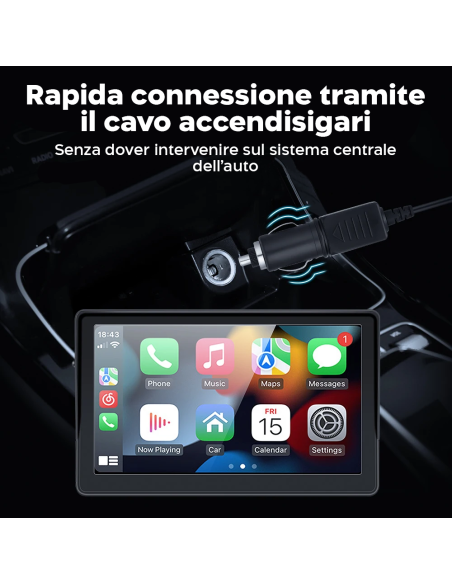 CarPlay Schermo per Auto 7'' con Supporto GPS FM Bluetooth Wireless Android iOS