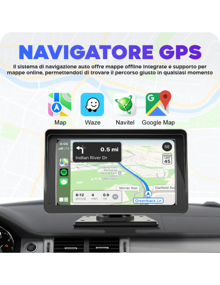 CarPlay Schermo per Auto 7'' con Supporto GPS FM Bluetooth Wireless Android iOS