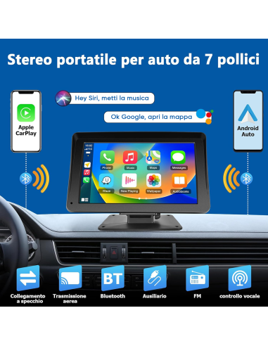CarPlay Schermo per Auto 7'' con Supporto GPS...