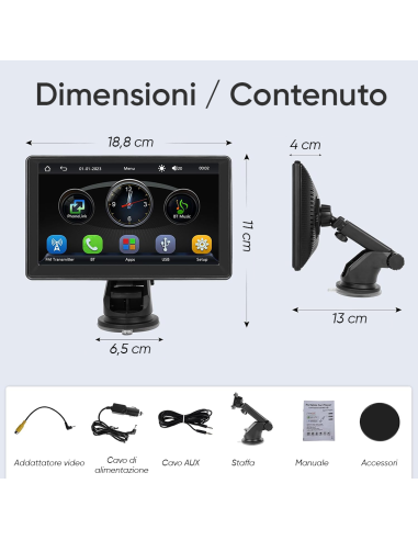 CarPlay Schermo per Auto 7'' con Supporto GPS...
