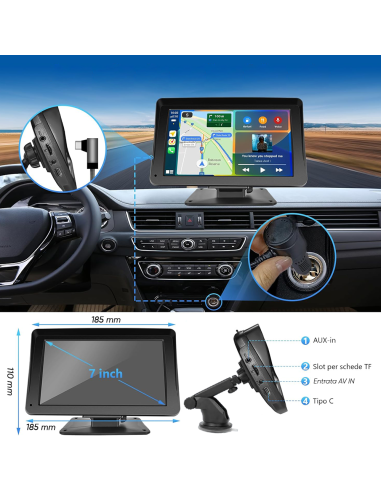 CarPlay Schermo per Auto 7'' con Supporto GPS...