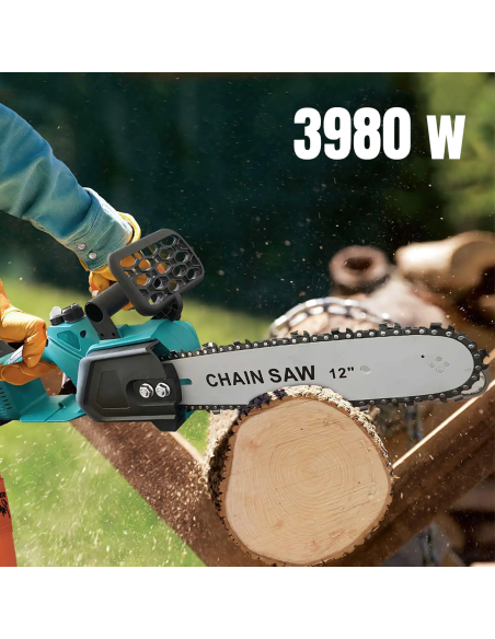 Motosega a Batteria 3980W Lama da 12" Pollici Doppia Batteria 21V con Valigetta