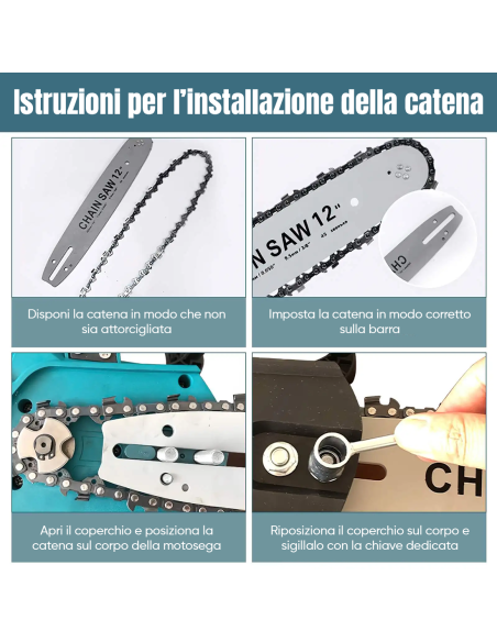 Motosega a Batteria 3980W Lama da 12" Pollici Doppia Batteria 21V con Valigetta