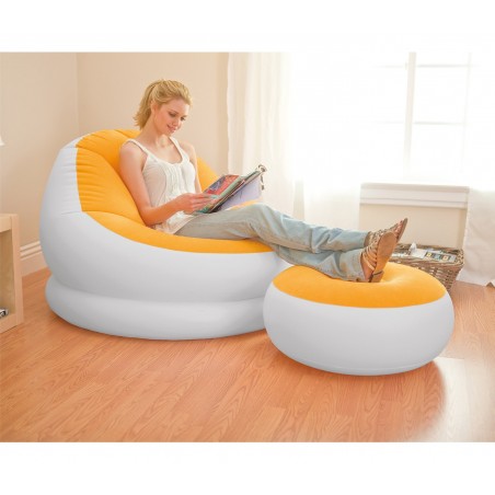 68572 Poltrona relax gonfiabile Intex con poggiapiedi tessuto floccato 3 colori