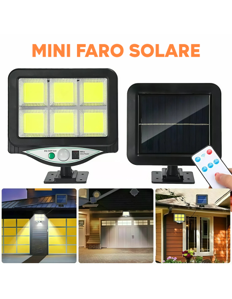 Mini Faro con Pannello Solare da 128 LED con Sensore di Movimento e Telecomando