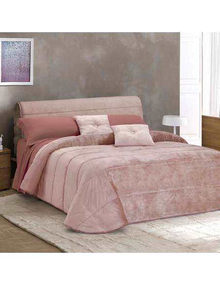 Trapunta Matrimoniale Velluto Piumone Double Face Tinta Unita con Copritestata