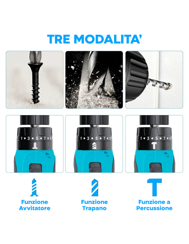 Trapano Avvitatore a Batteria 12V con Doppia...