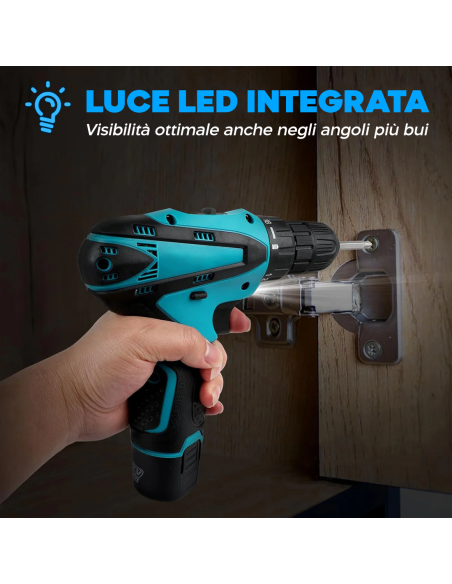 Trapano Avvitatore a Batteria 12V con Doppia Batteria Ricaricabile e Luce LED
