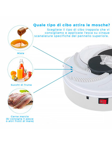 Moschicida Elettrico Trappola Dispositivo per Mosche Automatico USB Rotante 360°