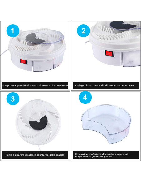 Moschicida Elettrico Trappola Dispositivo per Mosche Automatico USB Rotante 360°