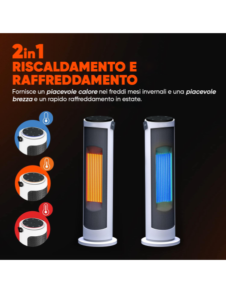 Stufa Elettrica 2000W a Colonna 2in1 con Protezione Anti-surriscaldamento