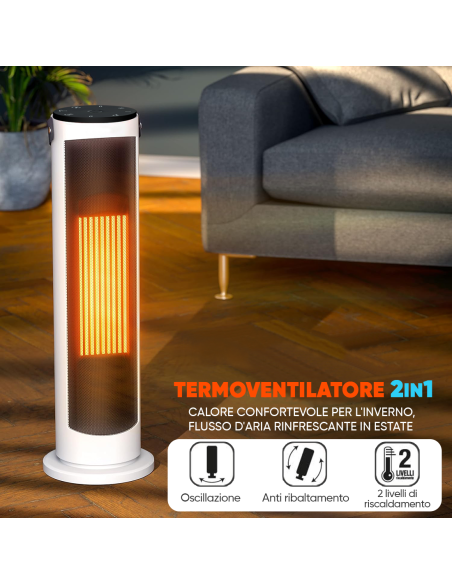 Stufa Elettrica 2000W a Colonna 2in1 con Protezione Anti-surriscaldamento