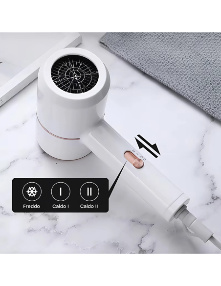 Phon Asciugacapelli Portatile da Viaggio 3000W 3 Velocità Funzione Caldo/Freddo