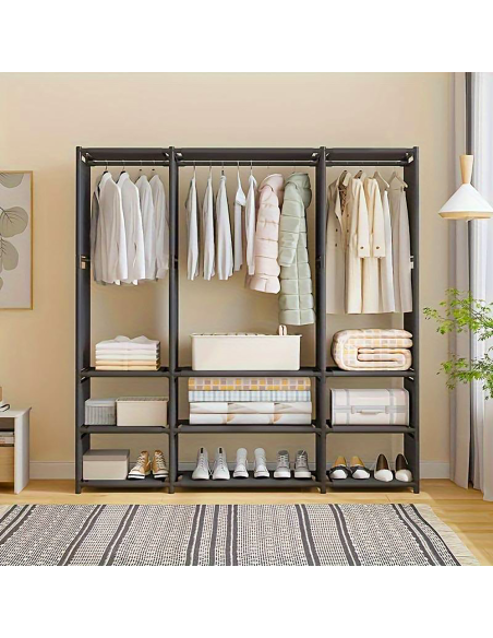 Armadio Guardaroba in Tessuto Scaffale Campeggio 9 Ripiani Staffe Appendiabiti