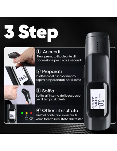 Alcol Test Etilometro Ricaricabile Sensore Alta...