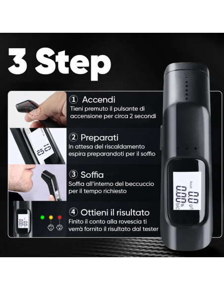 Alcol Test Etilometro Ricaricabile Sensore Alta Sensibilità Display Digitale