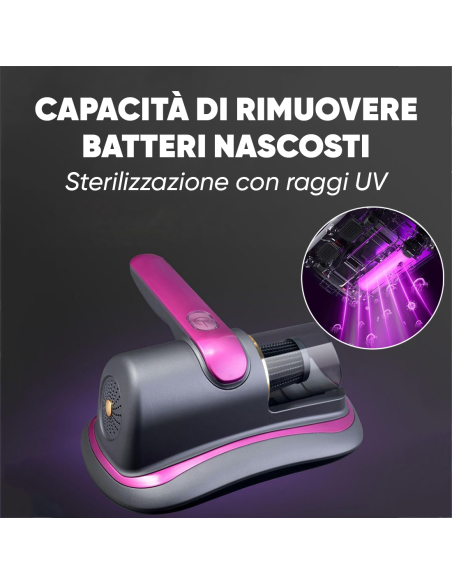Aspirapolvere da Letto Senza Fili 100W Ricaricabile Portatile Filtro e Luce UV