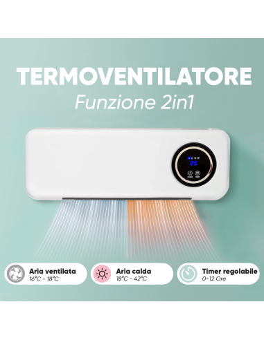 Termoventilatore a Parete Stufa Elettrica 2000W...