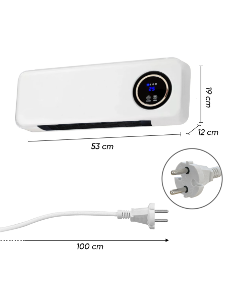 Termoventilatore a Parete Stufa Elettrica 2000W Telecomando Display LCD e Timer