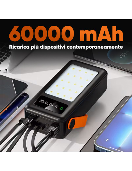 Power Bank 60000mAh Multifunzionale Luce d'Emergenza Ricarica Veloce e Portatile