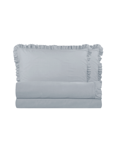Image of Completo per Letto Matrimoniale con Volant Due Lenzuola e Due Federe con Rouche Grigio chiaro052