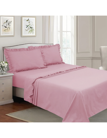 Completo per Letto Matrimoniale con Volant Due Lenzuola e Due Federe con Rouche