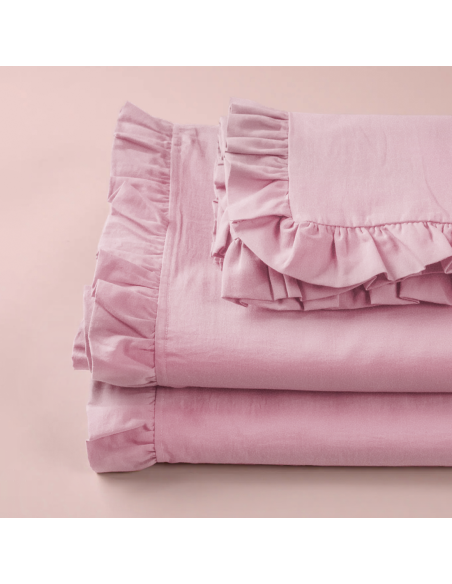 Completo per Letto Matrimoniale con Volant Due Lenzuola e Due Federe con Rouche