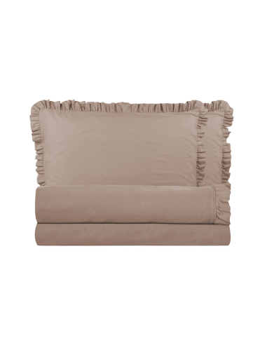 Completo per Letto Matrimoniale con Volant Due Lenzuola e Due Federe con Rouche Tortora