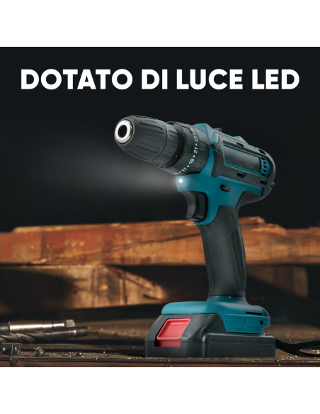 Trapano Avvitatore Doppia Batteria 21V Ricaricabile Valigietta Utensili Inclusi