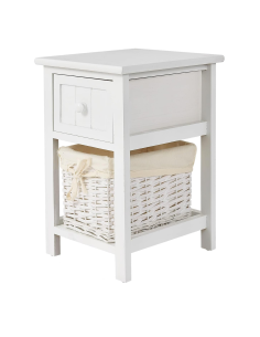 Comodino in Legno Bianco Shabby Chic Cestino in Vimini...