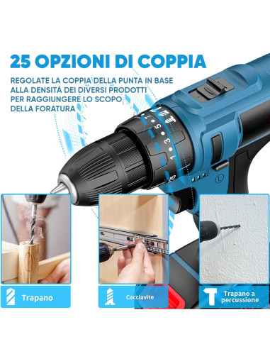 Trapano Avvitatore Doppia Batteria 21V...