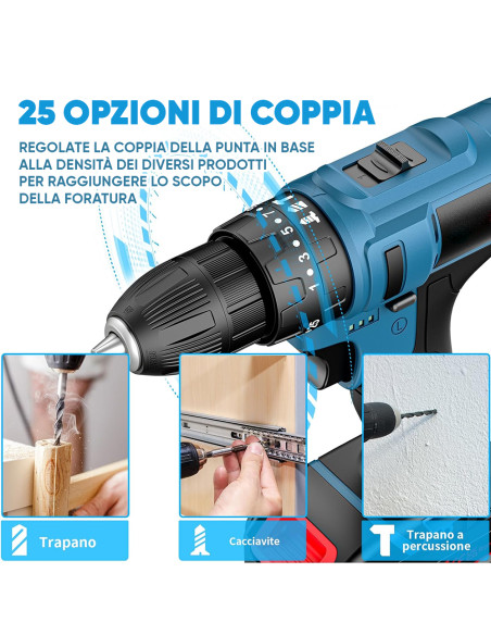 Trapano Avvitatore Doppia Batteria 21V Ricaricabile Valigietta Utensili Inclusi