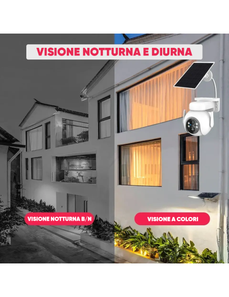 Telecamera Videosorveglianza Ricarica Solare Wi-Fi Sensore e Controllo con APP