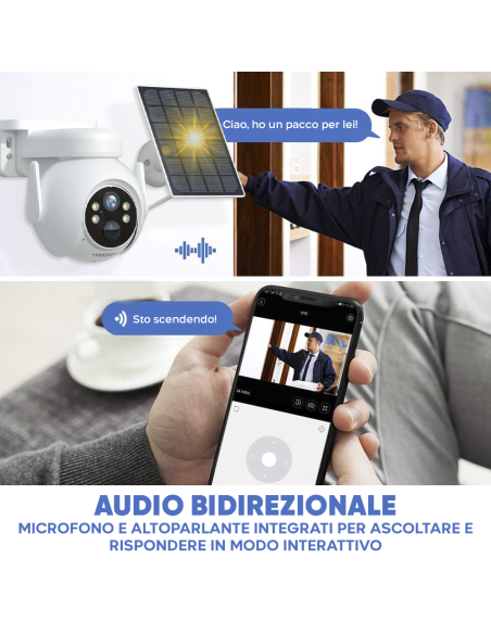 Telecamera Videosorveglianza Ricarica Solare Wi-Fi Sensore e Controllo con APP