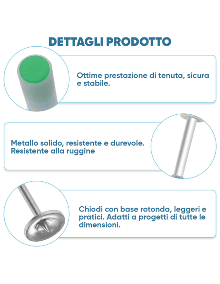50pz Chiodi per Sparachiodi Manuale Rivetti Tondi Metallo 7mm Cemento e Ferro