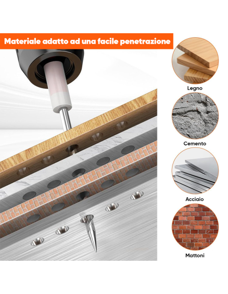 200pz Chiodi per Sparachiodi Manuale Rivetti Tondi Metallo 7mm Cemento e Ferro