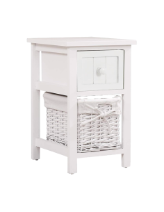 Comodino Legno Bianco Bombato Shabby Chic Cestino Vimini...