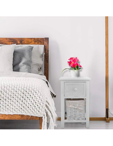 Comodino Legno Bianco Bombato Shabby Chic...