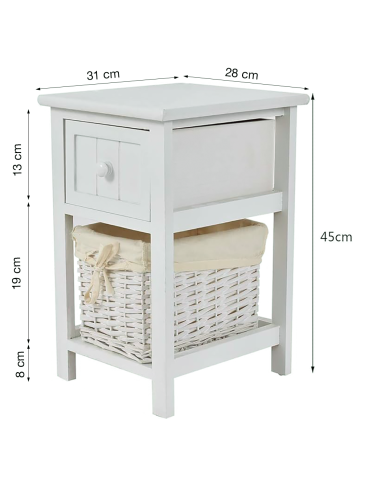 Comodino Legno Bianco Bombato Shabby Chic...