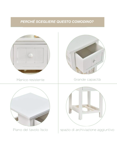 Comodino Legno Bianco Bombato Shabby Chic...
