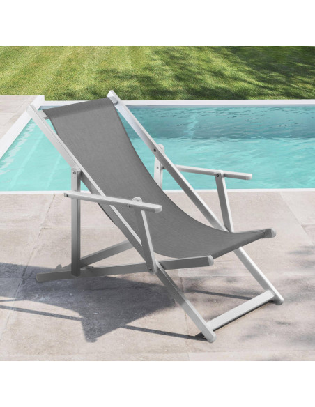 Sedia Sdraio Pieghevole Napoli con Braccioli Struttura Alluminio e Textilene