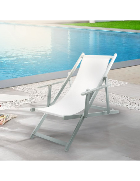 Sedia Sdraio Pieghevole Napoli con Braccioli Struttura Alluminio e Textilene
