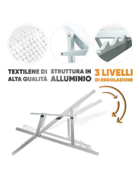 Sedia Sdraio Pieghevole Napoli con Braccioli Struttura Alluminio e Textilene